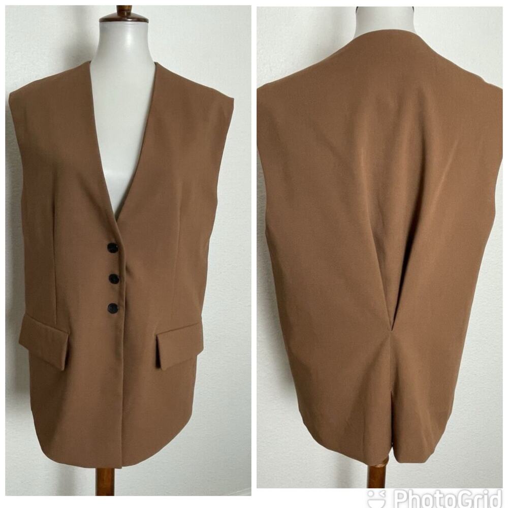 Zara Vest Women S Single Breast V Neck Pleated Back Layers Neutral Minimalist